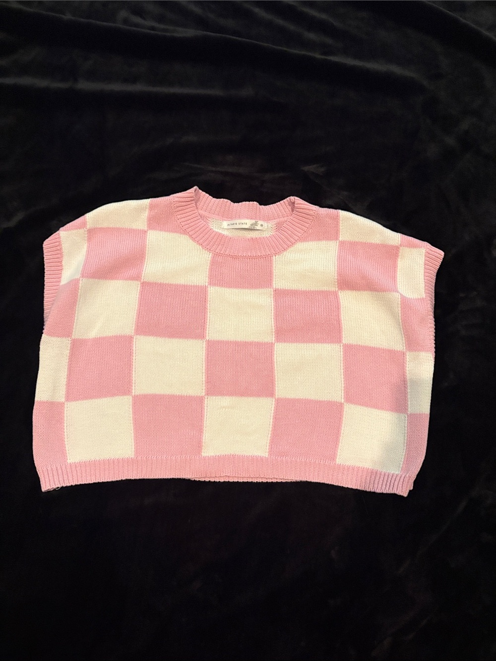 Altar'd State Pink and White Checker Knit Crop Vest